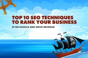 Banner showing top SEO techniques to rank #1 on Google and drive business revenue growth through strategic optimization